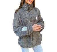 Lazzboy Teddy Fleecejacke Damen Sweatjacke Kuscheljacke Teddyjacke Teddyfleece Jacke Warme Winterjacke Einfarbig Mit Taschen Reißverschluss Plüschjacke Wintermantel (Grau,XL)