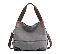 Lazzboy Umhängetasche Handtasche Damen Canvas kleine Vintage Shopper Tote Bag Bucket Bag(Grau)