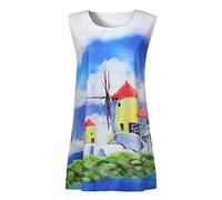 Lazzboy Vintage Boho Frauen lösen Sommer Ärmel 3D-Blumendruck-Bohe Behälter-Minikleid(K,L)