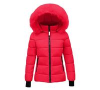 Lazzboy Winterjacke Damen Warm Pufferjacke Daunenjacken Jacke Winter Steppjacke Wintermantel Kunstfell Daunenjacke Leichte Outdoor Puffer Jacket Gesteppter Dicke Mantel Jacken (Rot,2XL)
