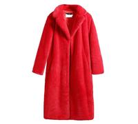 Lazzboy Wintermantel Damen Lang Revers Cardigan Jacke Warme Winter Oberbekleidung Mantel Plüschjacke Parka Faux Wolle Für Outwear Winterjacke Fleece Coat Warm Fellmantel (Rot,4XL)