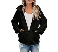 Lazzboy Wintermantel Damen Winterjacke Teddyjacke Winter Plüsch Langarm Cardigan Revers Parka Trenchcoat Mantel Plüschmantel Teddy Fleece Jacke Outwear Coat Übergangsjacke (Schwarz,L)