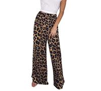 Lazzboy Womens Hoch Taillierte Leopard Freizeithose Sommer Weite Beinhosen(Braun,L)
