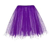 Lazzboy Womens Paillette Elastischer 3-lagiger kurzer Rock Tutu-Rock für Erwachsene(M,Lila)