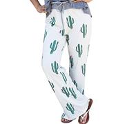 Lazzboy Womens Stripe High Waist Drawstring Weites Pantstrousers Ladies Pants Damen Pumphose/Haremshose/Yoga Pant Stretch Pump Sport Aladin Hose Blumenmuster(Weiß,XL)