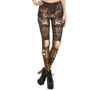 Lazzboy's Frauen Steampunk Retro Leggings Comic Cosplay Print Gothic Stretchy Skinny Pants(Braun B,M)