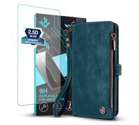 LBH Handy Hülle für Xiaomi Redmi Note 15/15 5G mit 9H Displayglas Klapphülle RFID Schutz Wallet Geldbeutel Geldbörse Cover Case Flipcase Kartenfächer Geldfach Münzfach Petrol