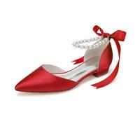 LBRYVTCE Damen Flache Schuhe - Elegante Ballerinas mit Spitzer Spitze, Slip-On-Design für Komfortables Gehen,Rot,39