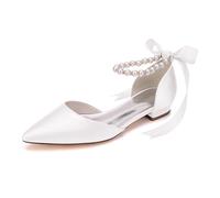 LBRYVTCE Damen Flache Schuhe - Elegante Ballerinas mit Spitzer Spitze, Slip-On-Design für Komfortables Gehen,Elfenbein,41