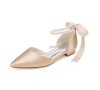LBRYVTCE Damen Flache Schuhe - Elegante Ballerinas mit Spitzer Spitze, Slip-On-Design für Komfortables Gehen,Champagne,40