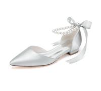 LBRYVTCE Damen Flache Schuhe - Elegante Ballerinas mit Spitzer Spitze, Slip-On-Design für Komfortables Gehen,Silber,39