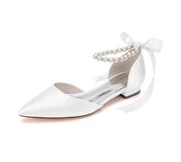 LBRYVTCE Damen Flache Schuhe - Elegante Ballerinas mit Spitzer Spitze, Slip-On-Design für Komfortables Gehen,Weiß,39