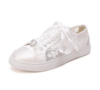 LBRYVTCE Damen-Flache Schuhe für Hochzeiten & Besondere Anlässe - Komfortable Ballerinas mit Runde Spitze in Elfenbein, aus Satin, Schnürbar für Damen,Elfenbein,43