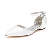 LBRYVTCE Damen Flache Schuhe - Waschbare Spitzespitze aus Strick, Weiche Schnalle-Schuhe für Business Casual, Büro, Arbeit und Hochzeiten,Weiß,43