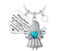 LbsAMP Schlüsselanhänger Schutzengel mit Herz und Gravur Inspirierende Geschenke Schlüsselanhänger Engel Glücksbringer Schlüsselband Geschenke für Frauen Männer Schutzengel mit blaues Diamantherz