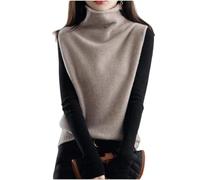 LCDIUDIU Damen Rollkragenpullover Aus 100% Merinowolle, Strickweste, Frühling Herbst, Tanktop, Lässiger Ärmelloser Pullover, Streetwear, Dunkelkamel, Größe M
