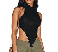 LCDIUDIU Damen Strickweste,Frauen Strick Crop Tops Mode Schwarz Rollkragen Strickweste Sommer Sexy Ärmellos Rückenfrei Pullover Gilets Pullover Strick Tank Top Cami Weste Für Mädchen Party Club, S