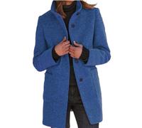 LCDIUDIU Damen Trenchcoat aus Wollmischgewebe mit Stehkragen, Schwarz, Lange Ärmel, Knöpfe, mittellang, Übergangsjacke für Herbst Und Winter, Lässig Elegant, mit Tasche