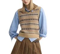 LCDIUDIU Fair Isle Pullover für Damen, Strickweste, Ärmellos, V Ausschnitt, Stricktop, Warm, Lässig, Zum Überziehen, Winter Herbst, Kurze Weste, Ideal Zum Layern, Größe M