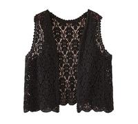 LCDIUDIU Häkelweste für Damen Im Sommer, Weiß, Ärmellos, Vorne Offen, Hohles Blattmuster, Strickjacke, Weste, Boho, Hippie, Kurze Strandjacke, Bolero, Bluse, Top, Schwarz
