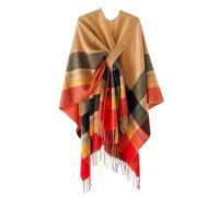 LCDIUDIU Kreuzschal für Damen, Gelb Gestreift, Kariert, Kontrast, Fransensaum, Vorne Offen, Strickjacke, Poncho, Herbst/Winter, Warm, Große Schaldecke, Eleganter Umhang für Hochzeiten