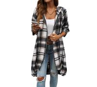 LCDIUDIU Langarmshirt Damen,Damen Sweatshirts Mit Reißverschluss Und Langen Ärmeln Und Kapuze Und Taschen, Vintage Braun Mit Karierten Streifen, Mittellanger Trenchcoat Mit Hohem Bund, Lockere Sha