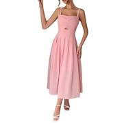 LCDIUDIU Midi Kleid für Damen,Eckiger Ausschnitt,A Linie,Sommerkleid,Sexy Rückenfrei,Mit Raffiniertem Twist Detail Vorne,Falten,Elegantem Stil,Für Büro,Cocktailparty,Hochzeit,Gäste,Rosa,Größe S