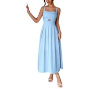 LCDIUDIU Midi Kleid für Damen,Eckiger Ausschnitt,A Linie,Sommerkleid,Sexy Rückenfrei,Mit Raffiniertem Twist Detail Vorne,Falten,Elegantem Design,Perfekt für Büro,Cocktailparty,Hochzeit Oder Als