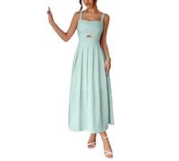 LCDIUDIU Midi Kleid für Damen,Eckiger Ausschnitt,A Linie,Sommerkleid,Sexy Rückenfrei,Mit Raffiniertem Twist Detail Vorne,Falten,Elegant,Für Büro,Cocktailparty,Hochzeit,Gäste,Grün,XL