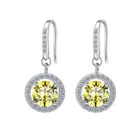 LCDIUDIU Ohrhänger Aus 925Er Sterlingsilber für Damen, Hohler Kreis, Eingelegt, Rosa, 5 Mm, Runder Zirkonia, Hypoallergen, Ohrhaken, Anhänger, Geburtsstein, Edelstein, Schmuck, Geschenk, Gelb