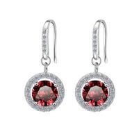 LCDIUDIU Ohrhänger Aus 925Er Sterlingsilber für Damen, Hohler Kreis, Eingelegt, Rosa, 5 Mm, Runder Zirkonia, Hypoallergen, Ohrhaken, Anhänger, Geburtsstein, Edelstein, Schmuck, Geschenk, Rot