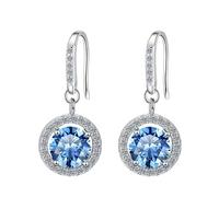 LCDIUDIU Ohrhänger Aus 925Er Sterlingsilber für Damen, Hohler Kreis, Eingelegt, Rosa, 5 Mm, Runder Zirkonia, Hypoallergen, Ohrhaken, Anhänger, Geburtsstein, Edelstein, Schmuck, Geschenk, Blau