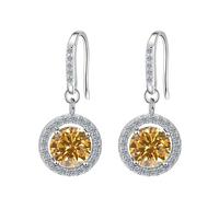 LCDIUDIU Ohrhänger Aus 925Er Sterlingsilber für Damen, Hohler Kreis, Eingelegter Rosa 5 Mm Runder Zirkonia, Baumelnde Ohrringe, Hypoallergen, Ohrhaken, Anhänger, Geburtsstein, Edelstein, Schmuck,