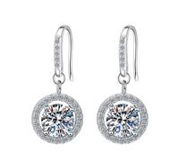 LCDIUDIU Ohrhänger Aus 925Er Sterlingsilber für Damen, Hohler Kreis, Eingelegter Rosa 5 Mm Runder Zirkonia, Baumelnde Ohrringe, Hypoallergen, Ohrhaken, Anhänger, Geburtsstein, Edelstein, Schmuck,