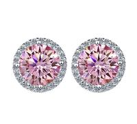 LCDIUDIU Ohrstecker Aus 925Er Sterlingsilber, Hohler Kreis, 5 Mm, Runder Zirkonia, Kleine Ohrstecker, Hypoallergen, Geburtsstein, Edelstein, Schmuck, Geschenk für Frauen, Ehefrau, Mutter, Rosa