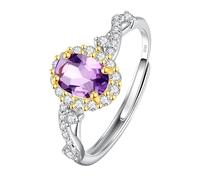 LCDIUDIU Ring Silber 925 Damen,Natürlicher Edelstein Topas Amethyst Citrin Rubin Solitär Verlobungsring Silber Geburtsstein Infinity Band Hochzeit Ewigkeitsband für Sie Geschenk Amethyst