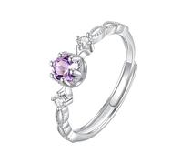 LCDIUDIU Ring Silber 925 Damen,Rundschliff Natürlicher Topas Amethyst Citrin Rubin Solitär Verlobungsring für Frauen, Zirkonia, Infinity Band, Stapelbarer Halo Ehering, Amethyst