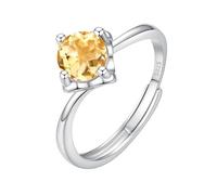 LCDIUDIU Ring Silber 925 Damen Verstellbar,5 Mm 6 Mm Brillantschliff Solitär Edelstein Verlobungsringe für Frauen Silber Infinity Band Verstellbar Jubiläumsversprechen Ehering Citrin 6 Mm