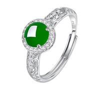 LCDIUDIU Ring Silber 925 Damen Verstellbar,Natürliche Hetian Jade Ringe für Frauen Mädchen Vintage Grün Cabochon Edelstein Band Verstellbar Verlobungsversprechen Ehering Jasper Geschenke Grün