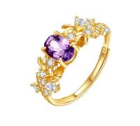 LCDIUDIU Ring Silber 925 Damen Verstellbar,Natürlicher Edelstein Topas Amethyst Citrin Rubin Geburtsstein Solitär Verlobungsringe für Frauen 14K Vergoldet Zirkonia Jubiläumsband Amethyst