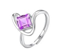 LCDIUDIU Ring Silber 925 Damen Verstellbar,Quadratisch Geschliffener Natürlicher Topas Citrin Rubin Solitär Verlobungsring für Frauen, Geburtsstein, Edelstein, Wickel Crossover Band, Hochzeitsver