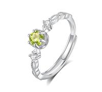 LCDIUDIU Ring Silber 925 Damen Verstellbar,Solitär Verlobungsring Mit Natürlichem Topas Amethyst Citrin Rubin Im Rundschliff für Frauen, Zirkonia, Infinity Band, Stapelbarer Halo Ehering, Peridot