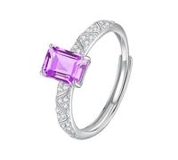 LCDIUDIU Ringe Frauen Silber 925,Kissenschliff Natürlicher Topas Roter Rubin Saphir Ring für Frauen Natur Edelstein Band Verstellbar Jahrestag Verlobung Hochzeit Versprechen Band für Sie Amethyst