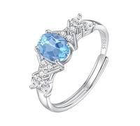 LCDIUDIU Ringe Frauen Silber 925,Oval Geschliffener Solitär Verlobungsring Aus Natürlichem Edelstein für Frauen, Silber, Zirkonia, Verstellbar, Saphir, Hochzeitsversprechensband für Sie, Geschen