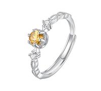 LCDIUDIU Ringe Frauen Silber 925,Solitär Verlobungsring Aus Natürlichem Topas Amethyst Citrin Rubin Im Rundschliff für Frauen Mit Zirkonia, Infinity Band, Stapelbarer Halo Ehering, Citrin