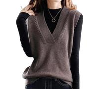 LCDIUDIU Schwarzer, Ärmelloser Strickpullover für Damen Aus Wollmischung mit V Ausschnitt, Auch In Übergröße Erhältlich. Warme Strickweste, Kurzes Stricktop, Braun, XL (Herbst Winter).