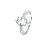 LCDIUDIU Silber Ringe 925 Frauen,Oval Geschliffener Halo Verlobungsring für Frauen, Natürlicher Echter Aquamarin, Infinity Band, Verstellbar, Versprechens Ehering für Sie, Mit Holzbox