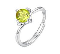 LCDIUDIU Silber Ringe 925 Frauen Verstellbar,5 Mm 6 Mm Brillantschliff Solitär Edelstein Verlobungsringe für Frauen Silber Infinity Band Verstellbar Jubiläumsversprechen Ehering Peridot 6 Mm