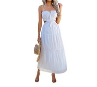 LCDIUDIU Spaghettiträger Maxikleid mit Stufenrock,Sexy Rückenfrei,Mit Taillenband,Fließendem A Linien Schnitt Im Boho Stil,Langes Sommerkleid für Cocktailpartys,Hochzeitsgäste,Strandurlaub,Weiß,XL