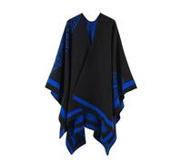 LCDIUDIU Stola Damen Warm,Gestrickte Ponchos Mit Tibetischen Mustern für Damen, Schwarze Ponchos Mit Offener Vorderseite Aus Kaschmir, Warmer Schal, Decke, Einteiliger Strick Wickelumhang, Cardigan